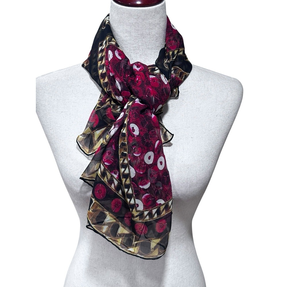 Givenchy Paris Logo Silk Scarf 37x37" Italy Brown & Red Gold Chain Pattern - Picture 9 of 9